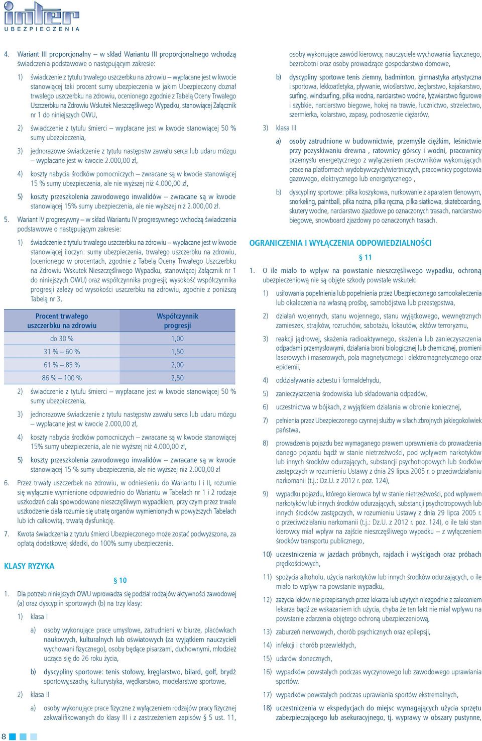 Wypadku, stanowiącej Załącznik nr 1 do niniejszych OWU, 2) świadczenie z tytułu śmierci wypłacane jest w kwocie stanowiącej 50 % sumy ubezpieczenia, 3) jednorazowe świadczenie z tytułu następstw