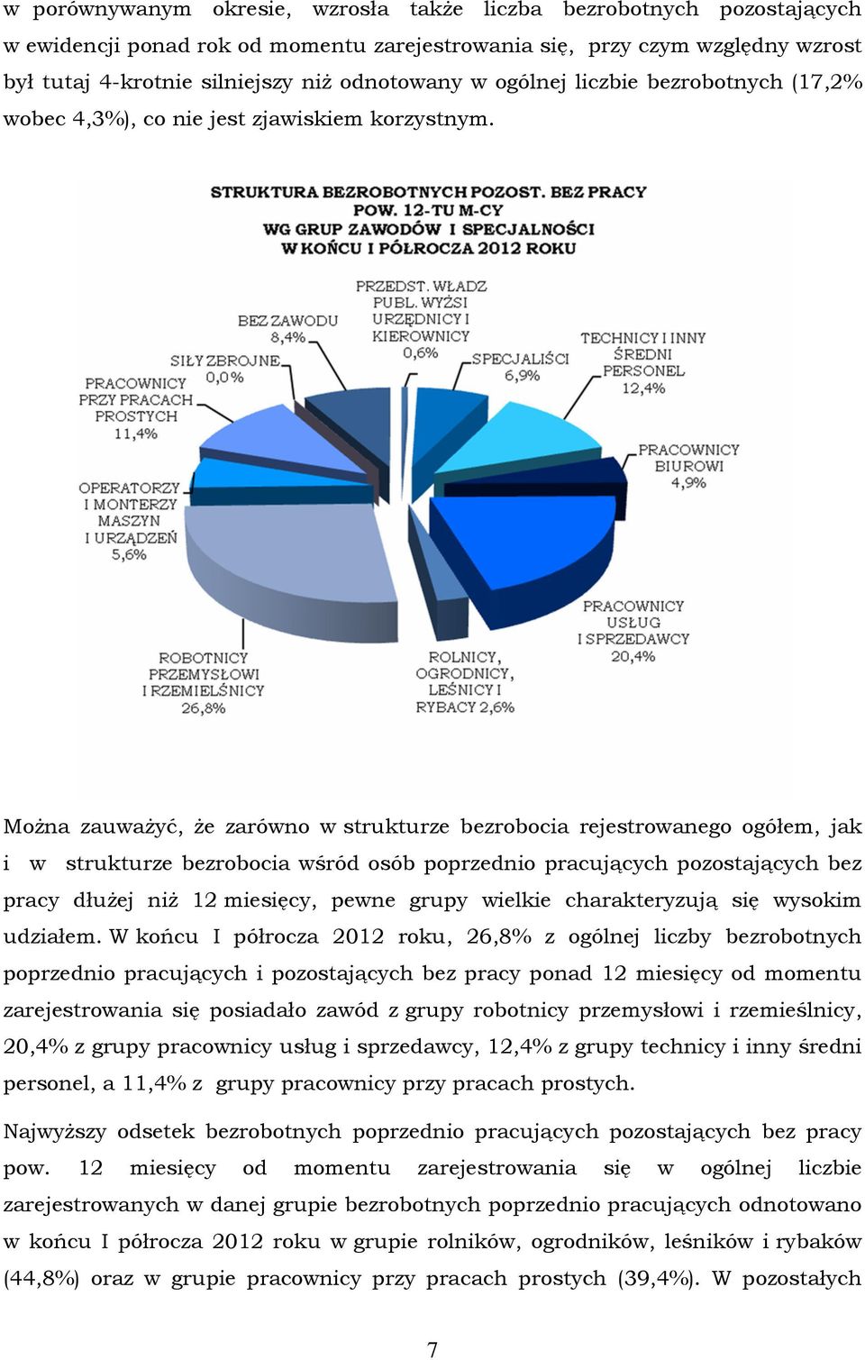 MoŜna zauwaŝyć, Ŝe zarówno w strukturze bezrobocia rejestrowanego ogółem, jak i w strukturze bezrobocia wśród osób poprzednio pracujących pozostających bez pracy dłuŝej niŝ 12 miesięcy, pewne grupy