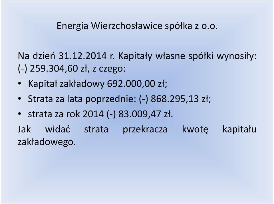 304,60 zł,zczego: Kapitał zakładowy 692.