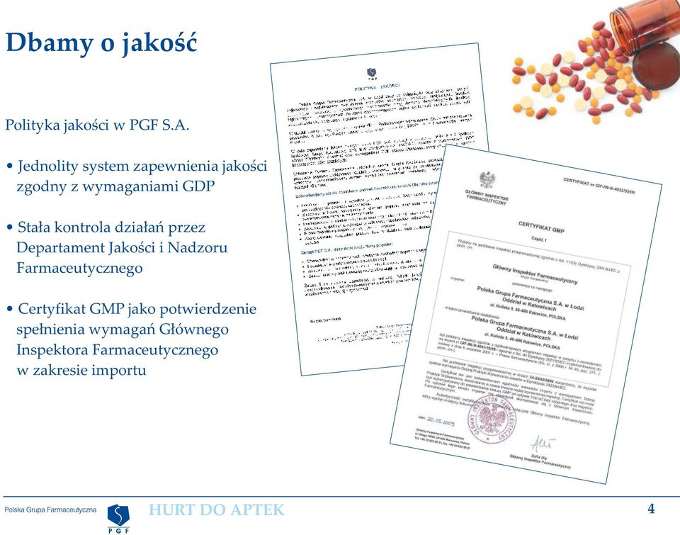 działań przez Departament Jakości i Nadzoru Farmaceutycznego Certyfikat GMP