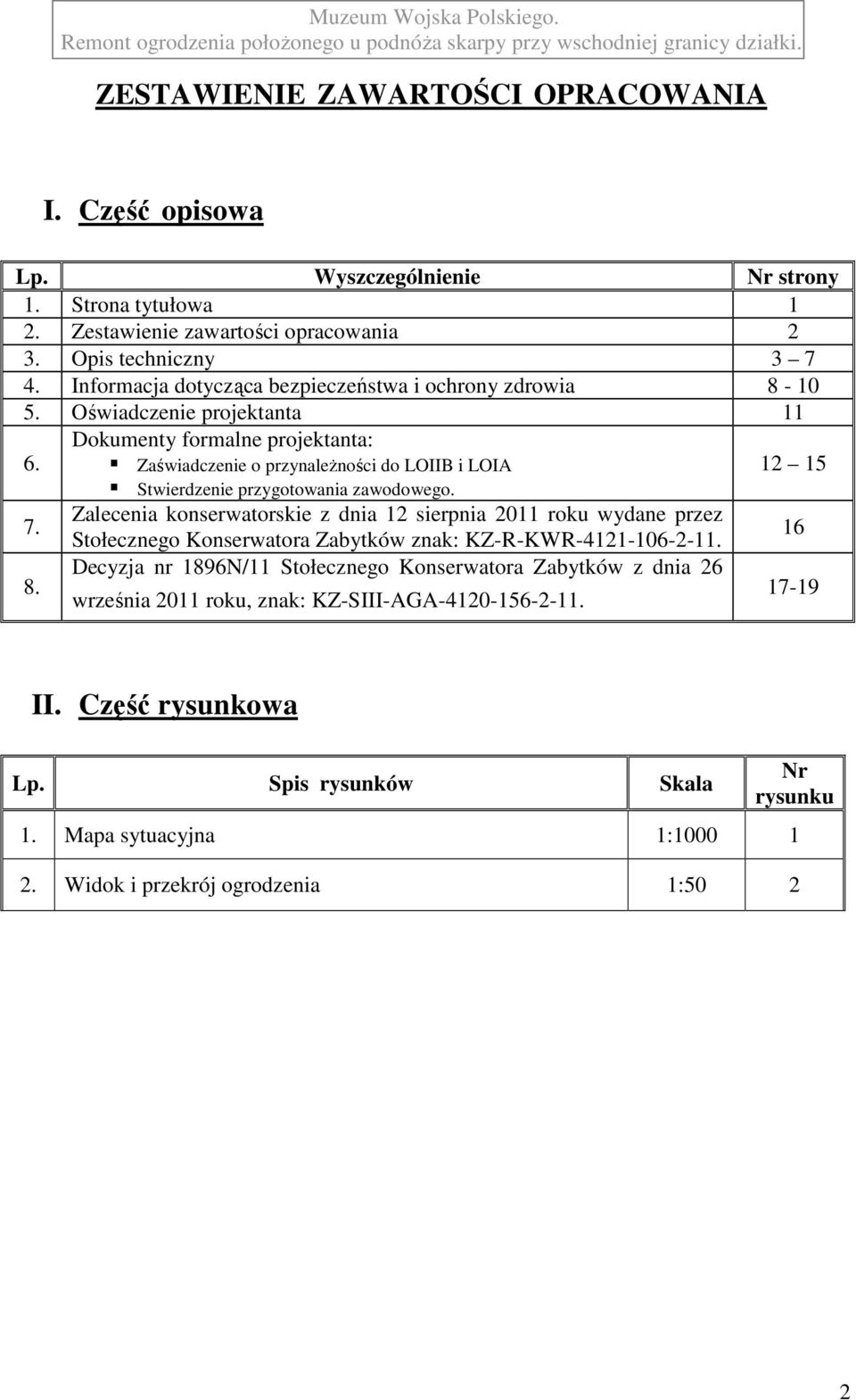 Zalecenia konserwatorskie z dnia 12 sierpnia 2011 roku wydane przez Stołecznego Konserwatora Zabytków znak: KZ-R-KWR-4121-106-2-11.