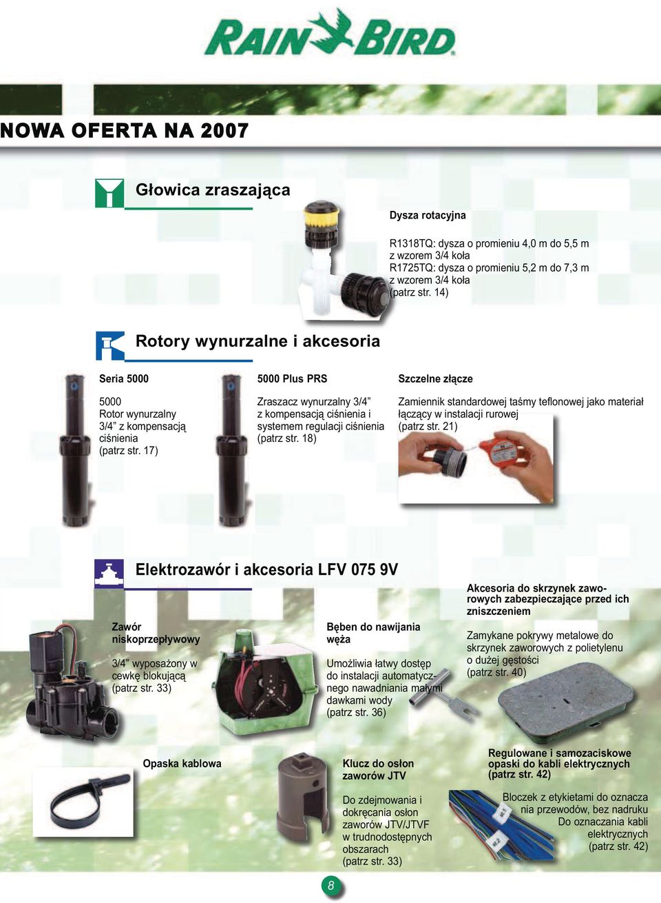 17) 5000 Plus PRS Zraszacz wynurzalny 3/4 z kompensacją ciśnienia i systemem regulacji ciśnienia (patrz str.