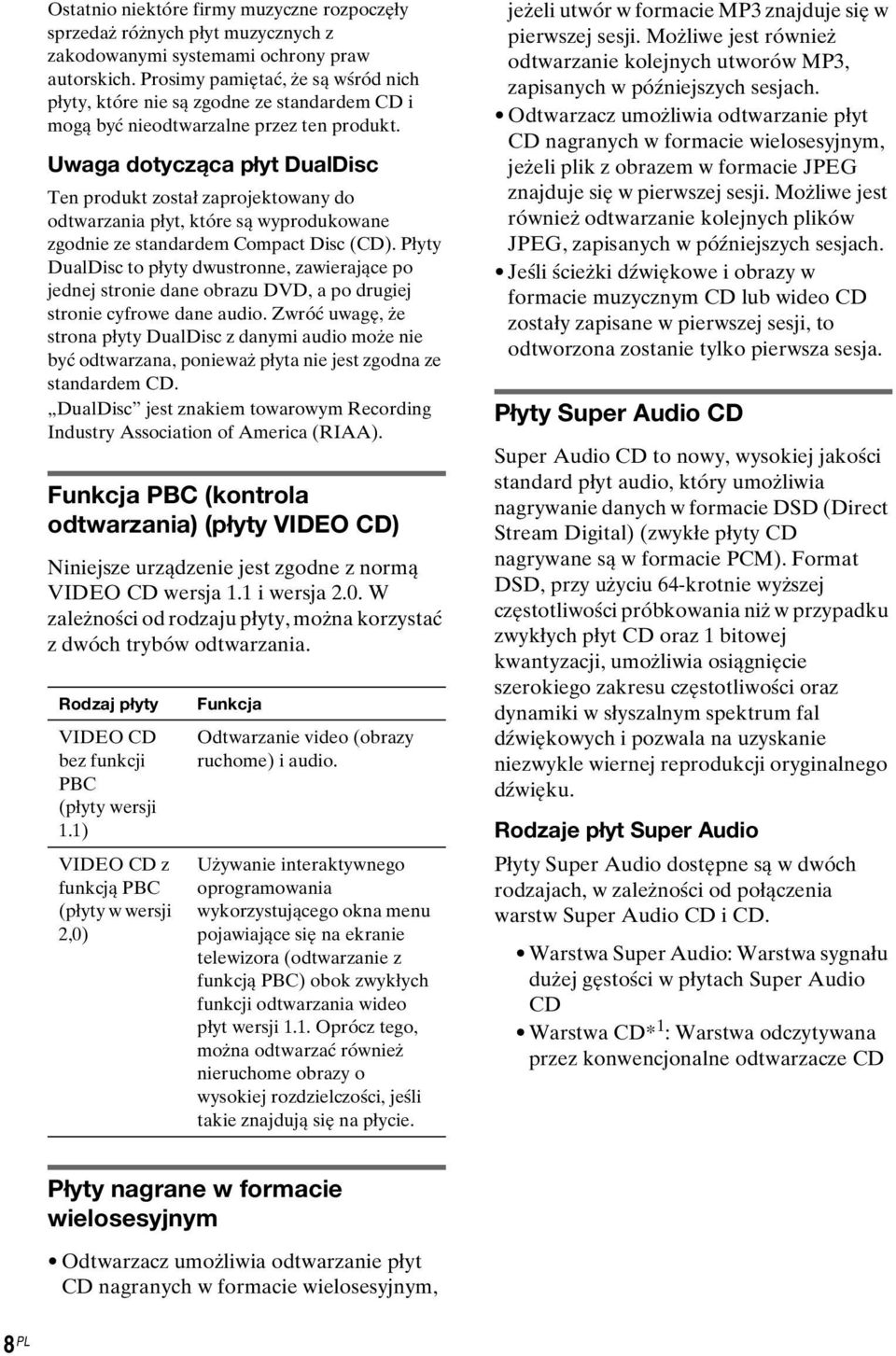 dotycząca płyt DualDisc Ten produkt został zaprojektowany do odtwarzania płyt, które są wyprodukowane zgodnie ze standardem Compact Disc (CD).