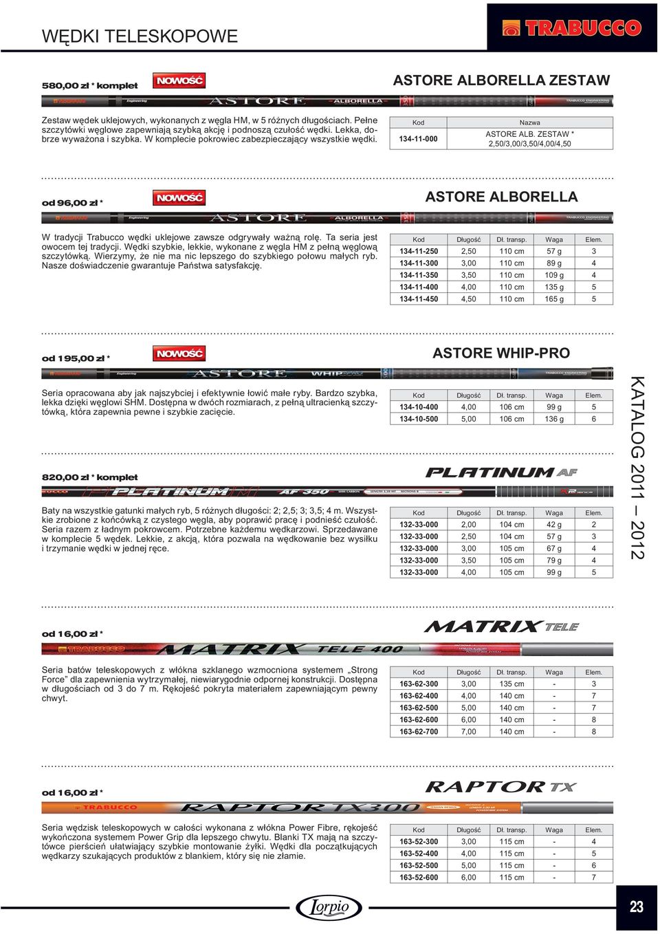 ZESTAW * 2,50/3,00/3,50/4,00/4,50 od 96,00 zł * ASTORE ALBORELLA W tradycji Trabucco wędki uklejowe zawsze odgrywały ważną rolę. Ta seria jest owocem tej tradycji.