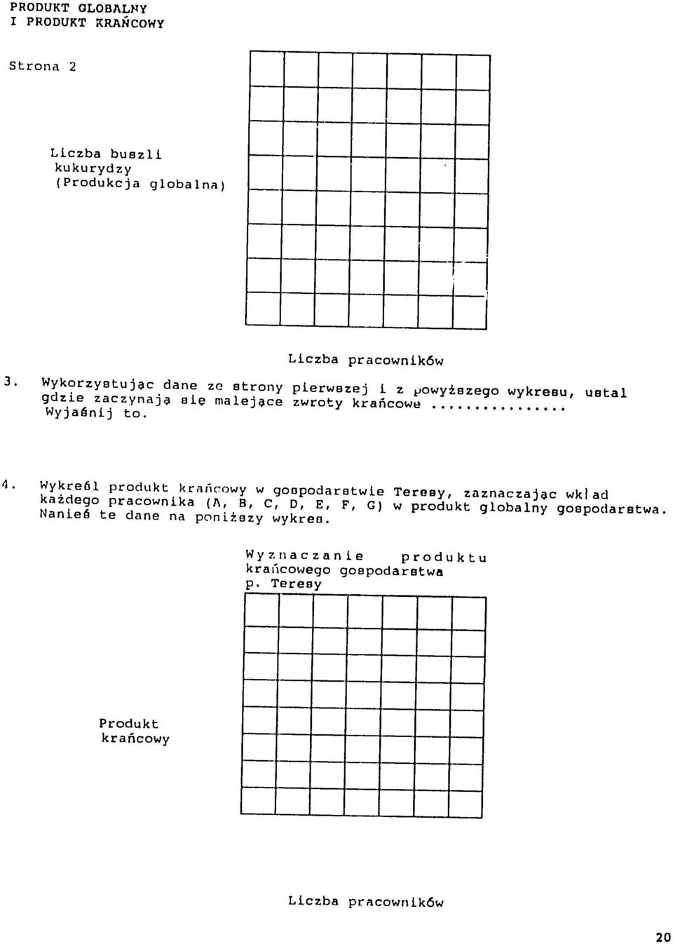 Wykre6l produkt kraficowy w goapodarstwie Teresy, zaznaczajac wklad kaidego pracownika (A, B, C, D, E, F, G) w produkt globalny