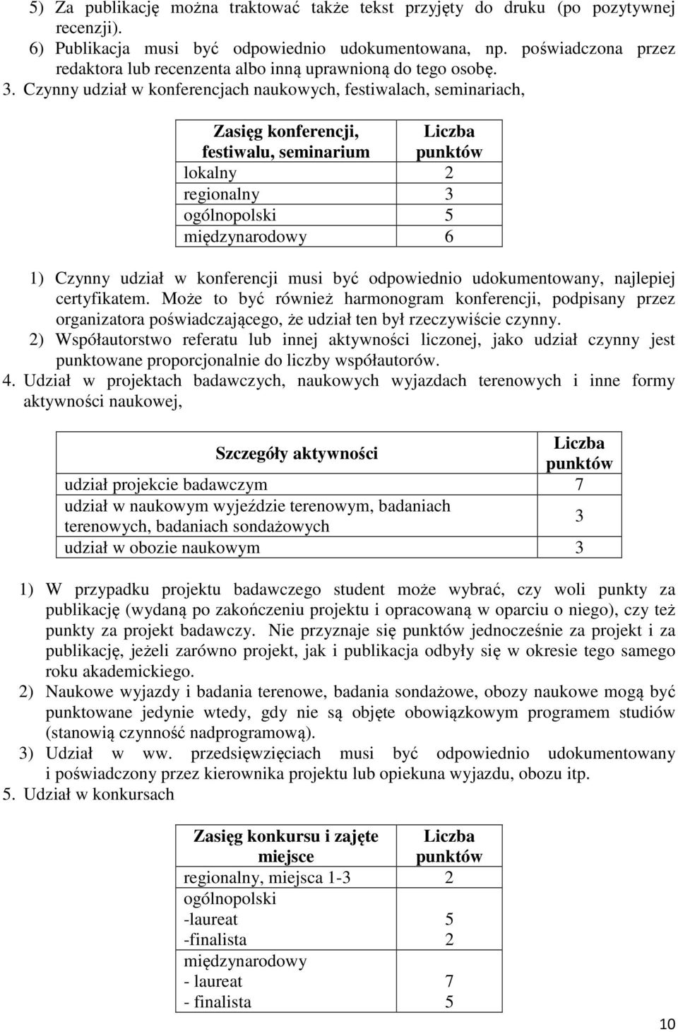 Czynny udział w konferencjach naukowych, festiwalach, seminariach, Zasięg konferencji, festiwalu, seminarium lokalny 2 regionalny 3 ogólnopolski 5 międzynarodowy 6 1) Czynny udział w konferencji musi