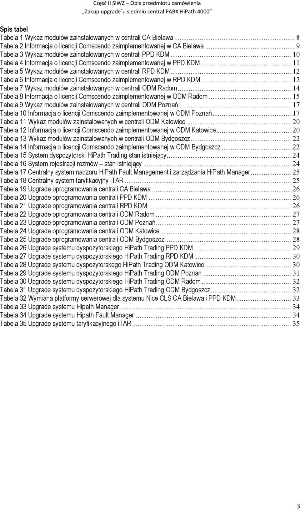.. 2 Tabela 6 Informacja o licencji Comscendo zaimplementowanej w RPD KDM... 2 Tabela 7 Wykaz modułów zainstalowanych w centrali ODM Radom.