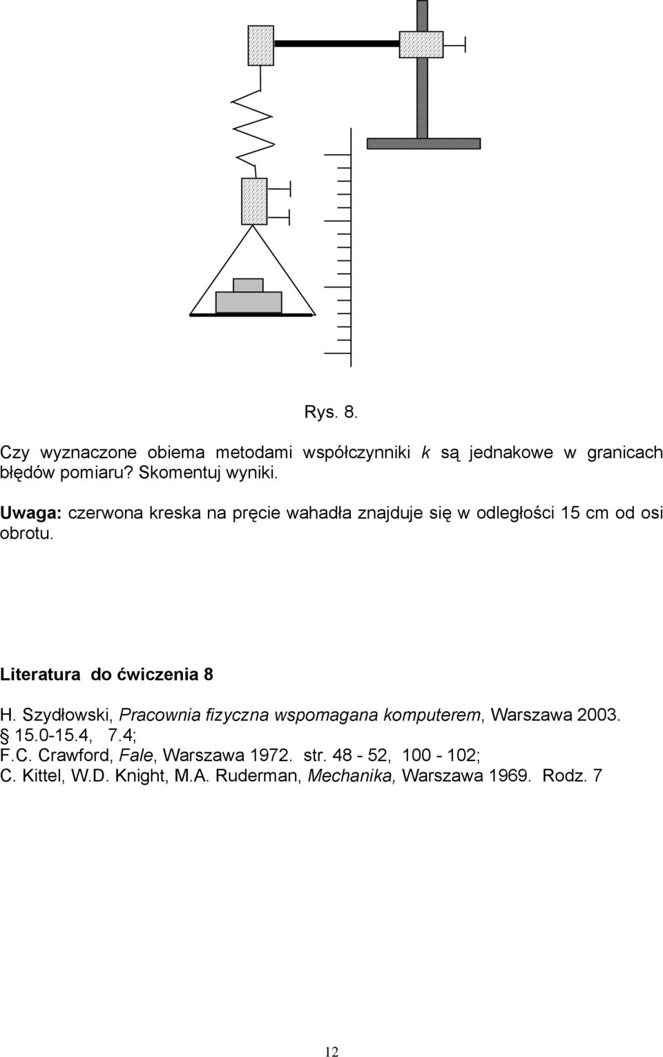 Literatura do ćwiczenia 8 H. Szydłowski, Pracownia fizyczna wspomagana komputerem, Warszawa 003. 5.0-5.4, 7.