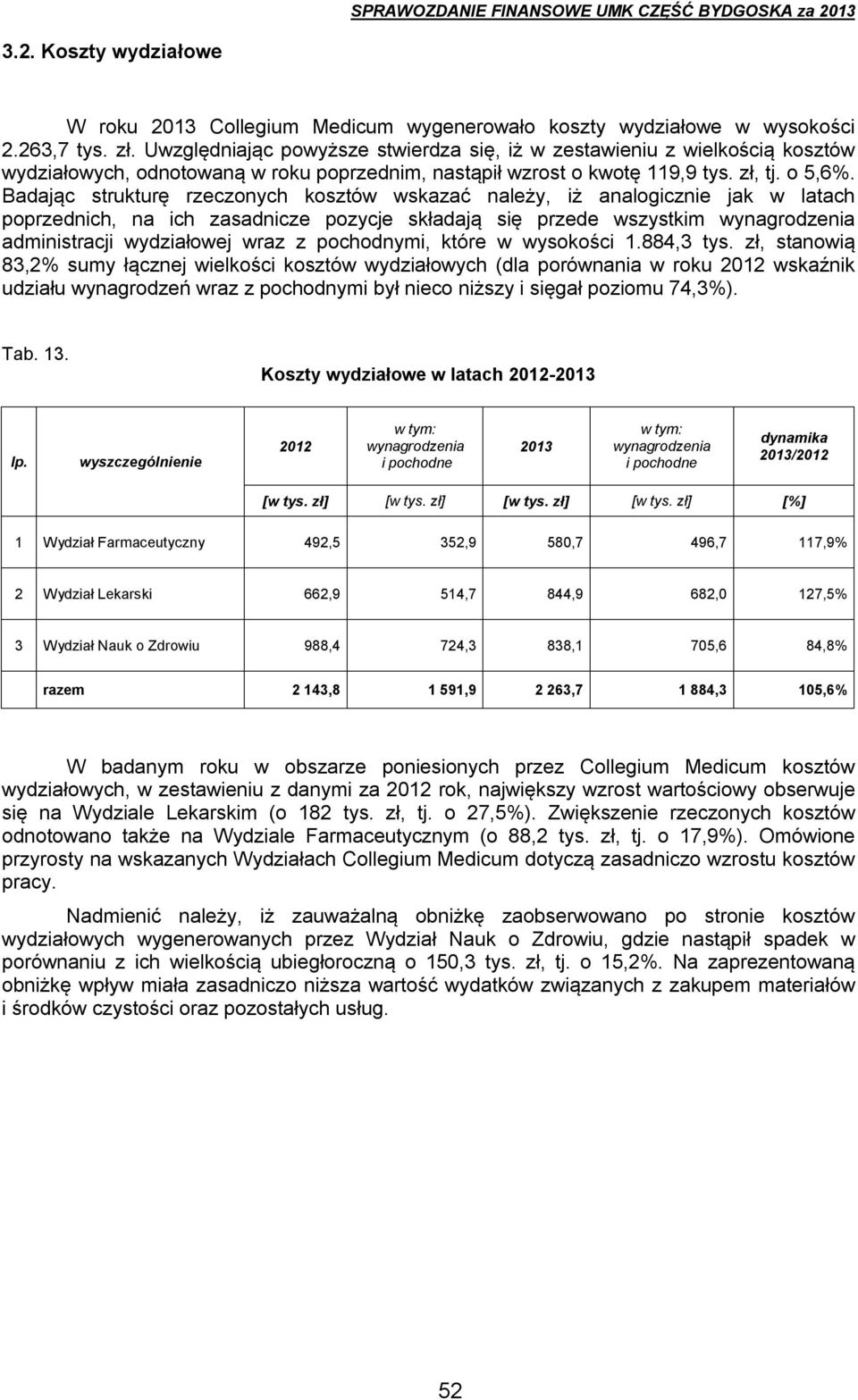 Badając strukturę rzeczonych kosztów wskazać należy, iż analogicznie jak w latach poprzednich, na ich zasadnicze pozycje składają się przede wszystkim wynagrodzenia administracji wydziałowej wraz z