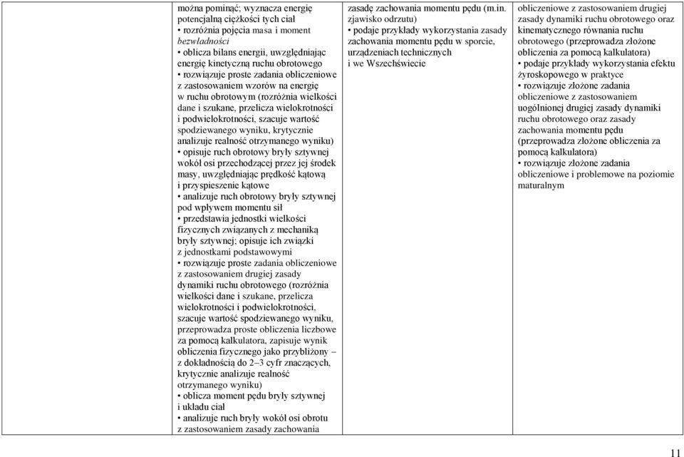 opisuje ruch obrotowy bryły sztywnej wokół osi przechodzącej przez jej środek masy, uwzględniając prędkość kątową i przyspieszenie kątowe analizuje ruch obrotowy bryły sztywnej pod wpływem momentu