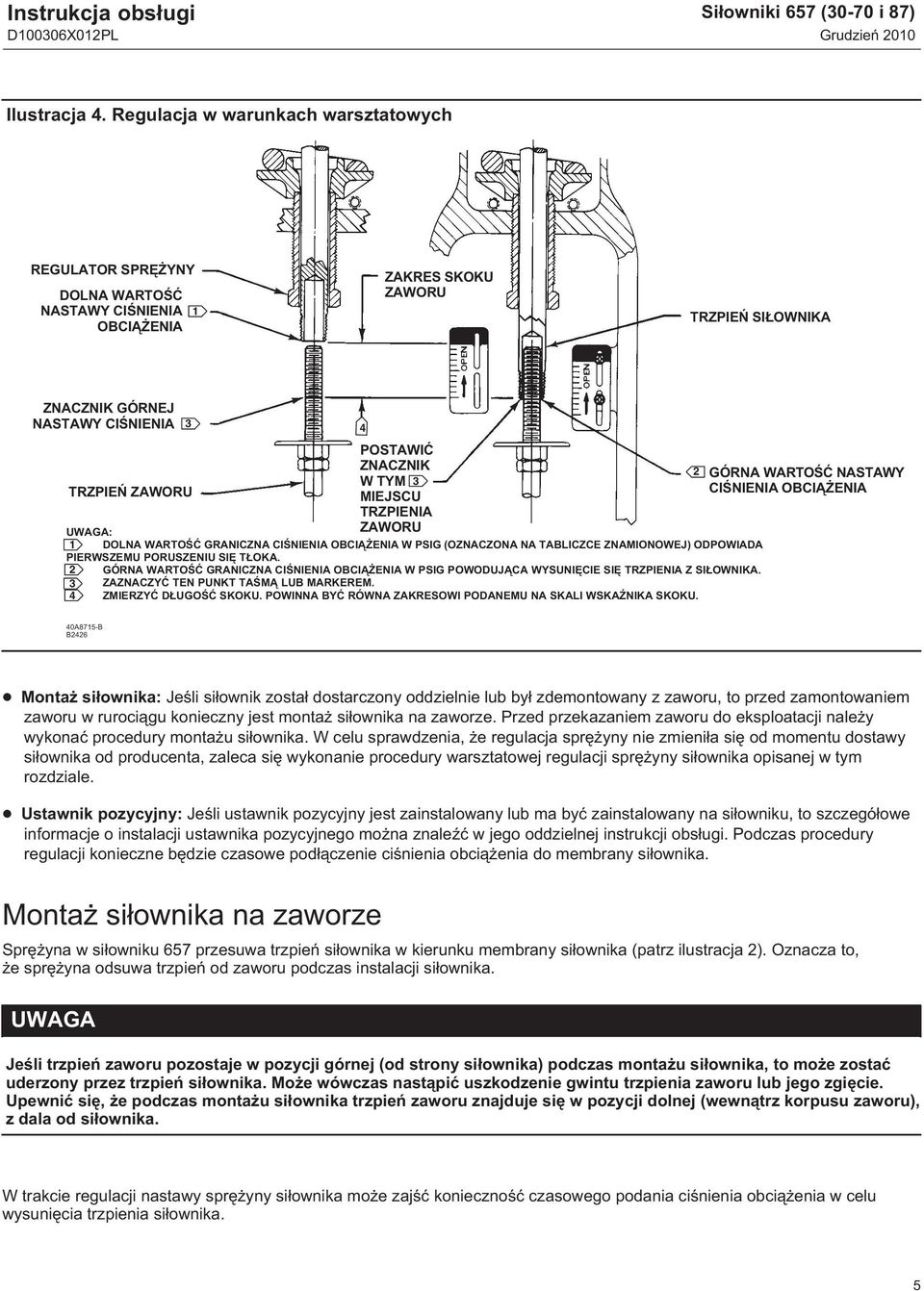 GÓRNA WARTOŚĆ NASTAWY W TYM 3 TRZPIEŃ ZAWORU CIŚNIENIA OBCIĄŻENIA MIEJSCU TRZPIENIA UWAGA: ZAWORU 1 DOLNA WARTOŚĆ GRANICZNA CIŚNIENIA OBCIĄŻENIA W PSIG (OZNACZONA NA TABLICZCE ZNAMIONOWEJ) ODPOWIADA