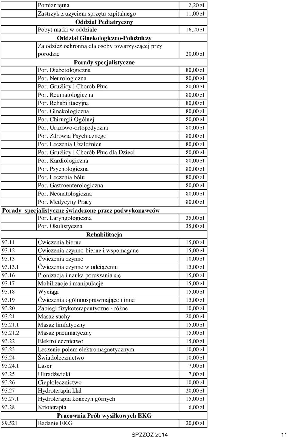 Rehabilitacyjna 80,00 zł Por. Ginekologiczna 80,00 zł Por. Chirurgii Ogólnej 80,00 zł Por. Urazowo-ortopedyczna 80,00 zł Por. Zdrowia Psychicznego 80,00 zł Por. Leczenia Uzależnień 80,00 zł Por.