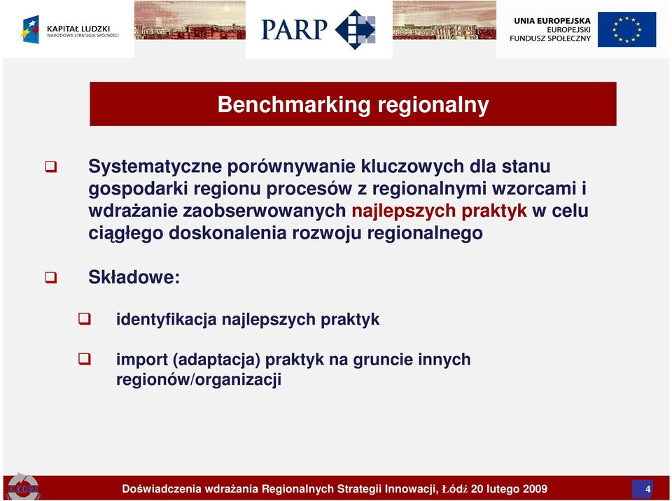 rozwoju regionalnego Składowe: identyfikacja najlepszych praktyk import (adaptacja) praktyk na gruncie