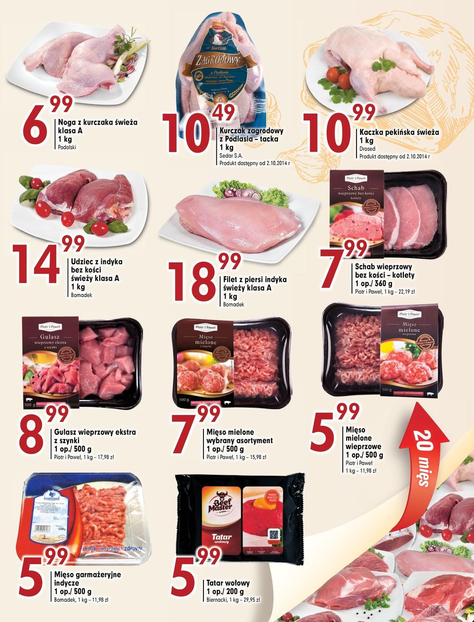 014 r 7 5 Filet z piersi indyka świeży klasa A 1 kg 10 Kaczka pekińska świeża 1 kg Drosed Produkt dostępny od.10.014 r 7 Schab wieprzowy bez kości kotlety 1 op.