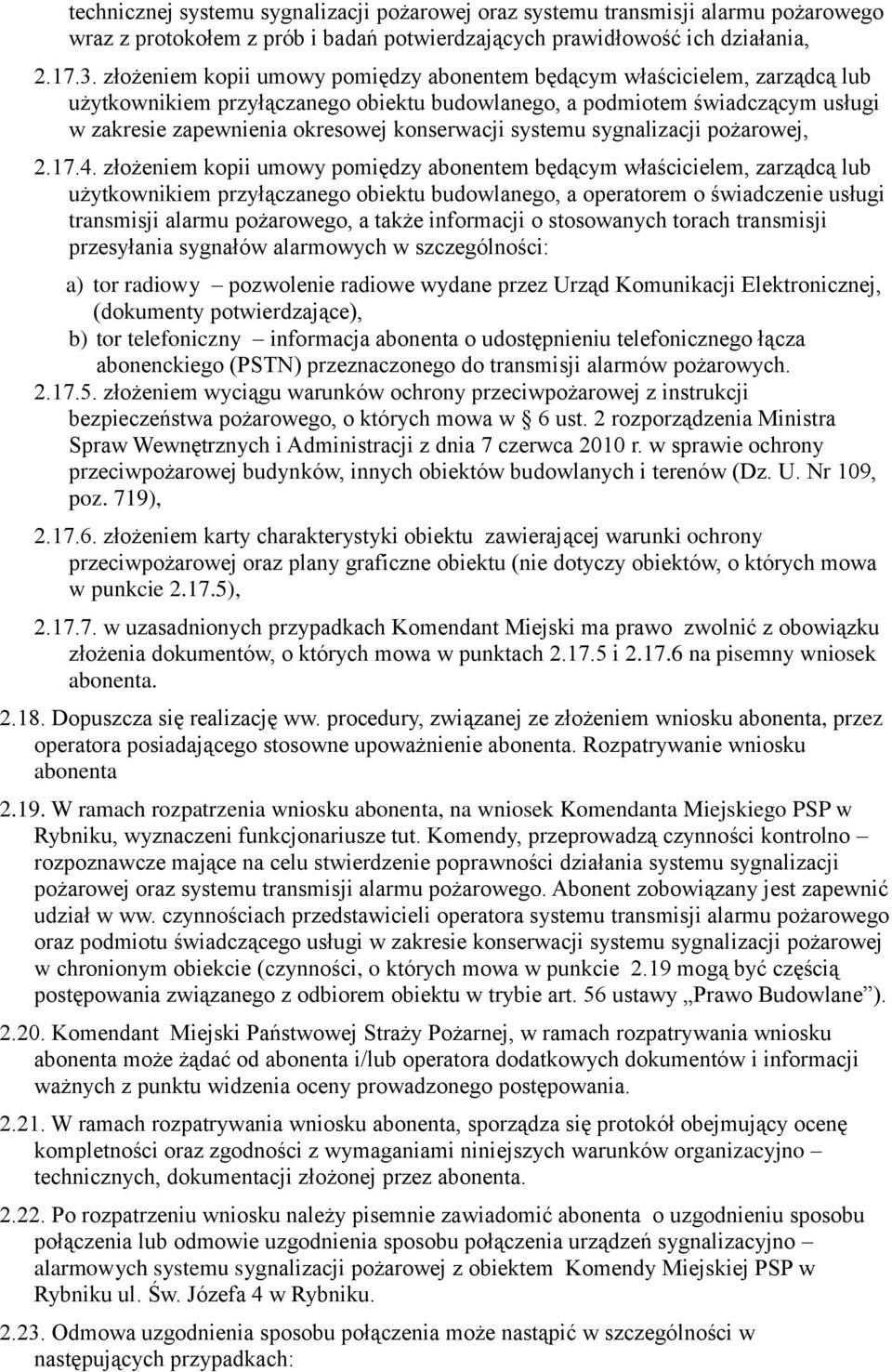 konserwacji systemu sygnalizacji pożarowej, 2.17.4.