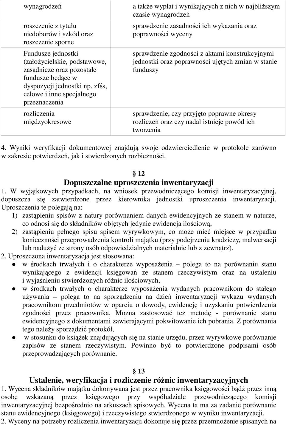 wyceny sprawdzenie zgodności z aktami konstrukcyjnymi jednostki oraz poprawności ujętych zmian w stanie funduszy sprawdzenie, czy przyjęto poprawne okresy rozliczeń oraz czy nadal istnieje powód ich