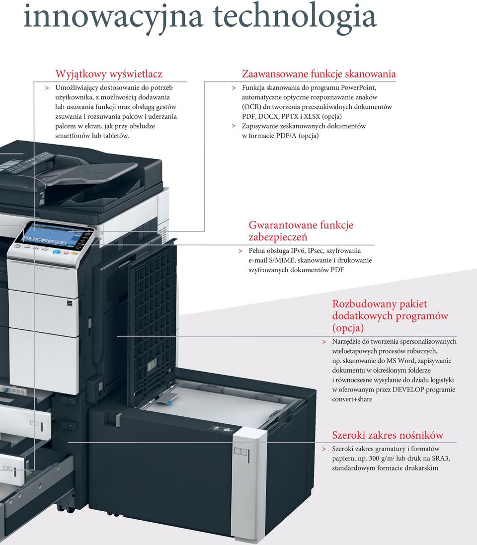 Zaawansowane funkcje skanowania > Funkcja skanowania do programu PowerPoint, automatyczne optyczne rozpoznawanie znaków (OCR) do tworzenia przeszukiwalnych dokumentów PDF, DOCX, PPTX i XLSX (opcja) >