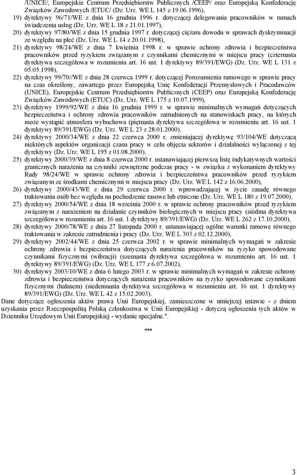 dotyczącej ciężaru dowodu w sprawach dyskryminacji ze względu na płeć (Dz. Urz. WE L 14 z 20.01.1998), 21) dyrektywy 98/24/WE z dnia 7 kwietnia 1998 r.