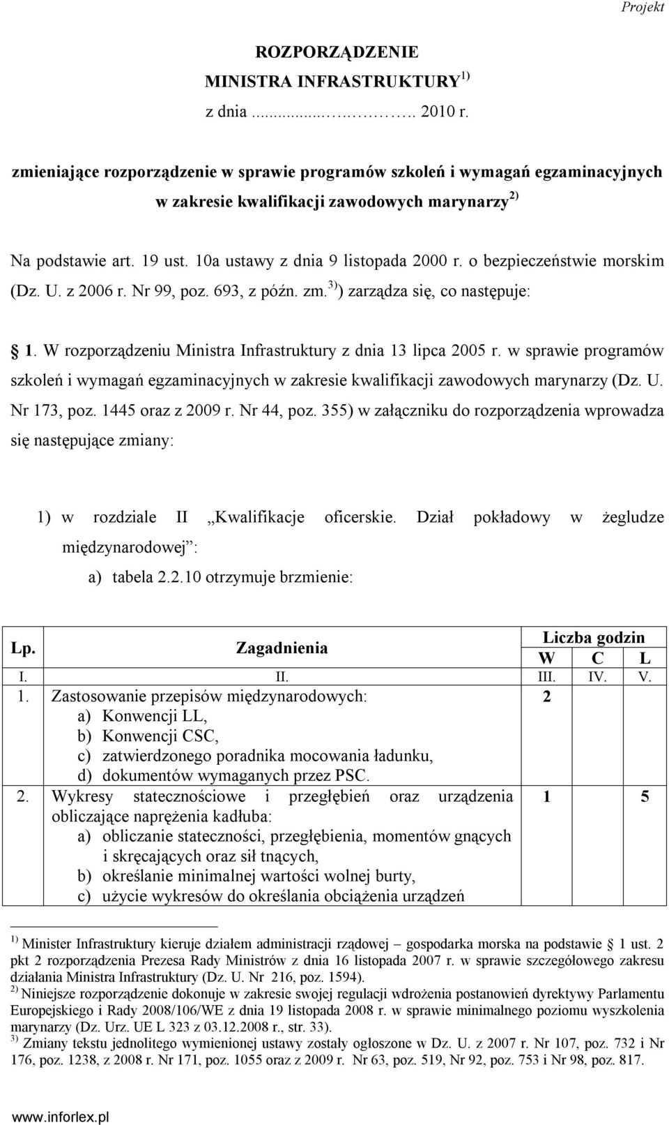 o bezpieczeństwie morskim (Dz. U. z 2006 r. Nr 99, poz. 693, z późn. zm. 3) ) zarządza się, co następuje: 1. W rozporządzeniu Ministra Infrastruktury z dnia 13 lipca 2005 r.