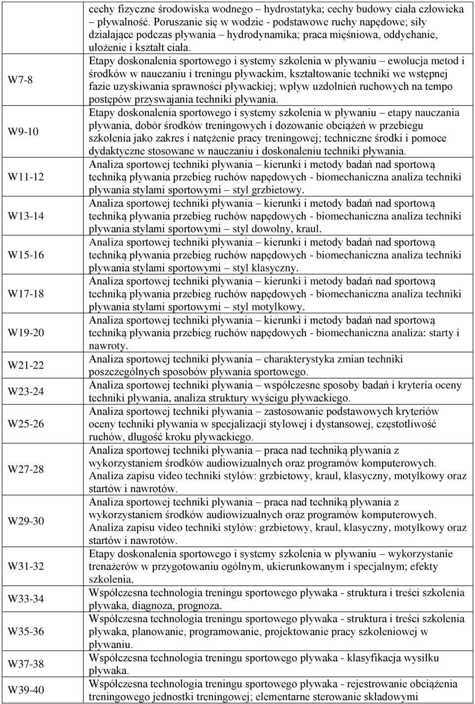 Etapy doskonalenia sportowego i systemy szkolenia w pływaniu ewolucja metod i środków w nauczaniu i treningu pływackim, kształtowanie techniki we wstępnej fazie uzyskiwania sprawności pływackiej;