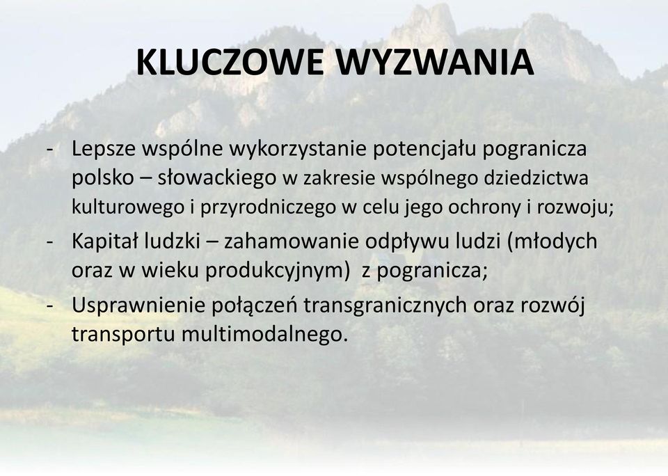 ochrony i rozwoju; - Kapitał ludzki zahamowanie odpływu ludzi (młodych oraz w wieku