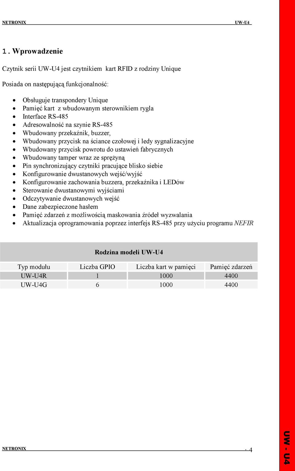 wraz ze spręŝyną Pin synchronizujący czytniki pracujące blisko siebie Konfigurowanie dwustanowych wejść/wyjść Konfigurowanie zachowania buzzera, przekaźnika i LEDów Sterowanie dwustanowymi wyjściami