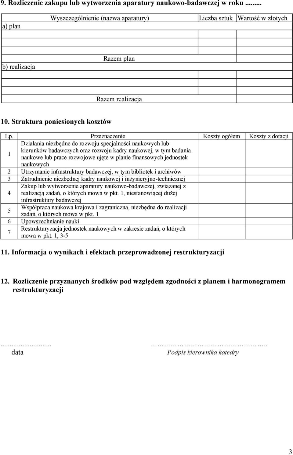 naukowe lub prace rozwojowe ujęte w planie finansowych jednostek naukowych Utrzymanie infrastruktury badawczej, w tym bibliotek i archiwów 3 Zatrudnienie niezbędnej kadry naukowej i