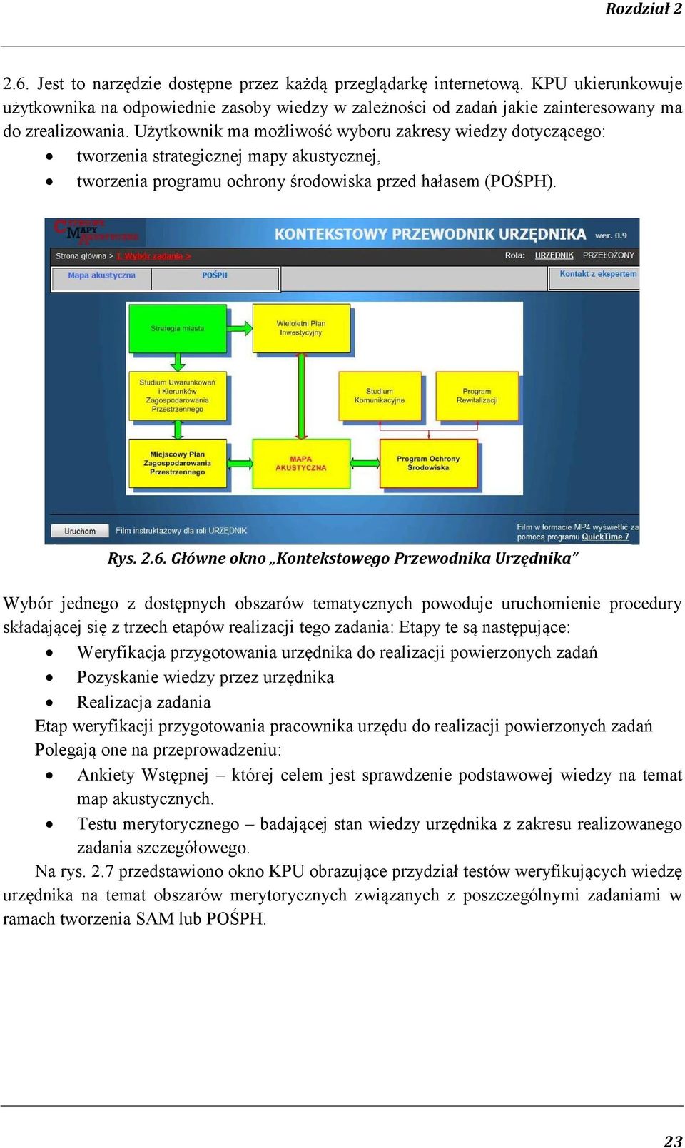 Użytkownik ma możliwość wyboru zakresy wiedzy dotyczącego: tworzenia strategicznej mapy akustycznej, tworzenia programu ochrony środowiska przed hałasem (POŚPH). Rys. 2.6.