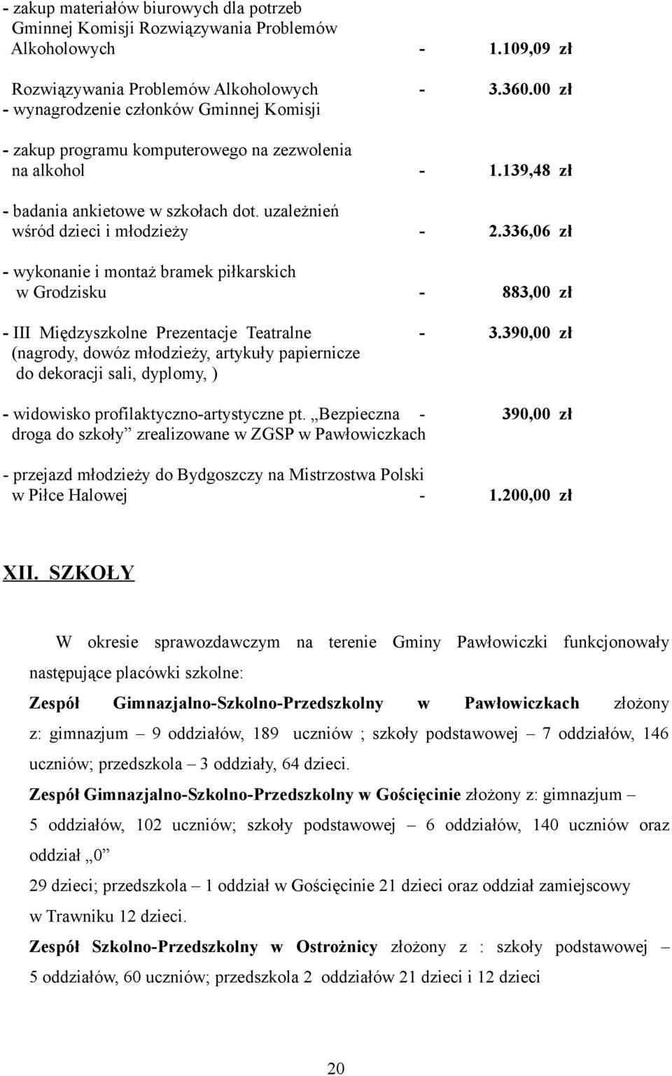 336,06 - wykonanie i montaż bramek piłkarskich w Grodzisku - 883,00 - III Międzyszkolne Prezentacje Teatralne - 3.