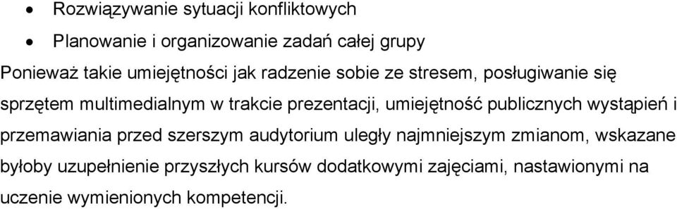 prezentacji, umiejętność publicznych wystąpień i przemawiania przed szerszym audytorium uległy