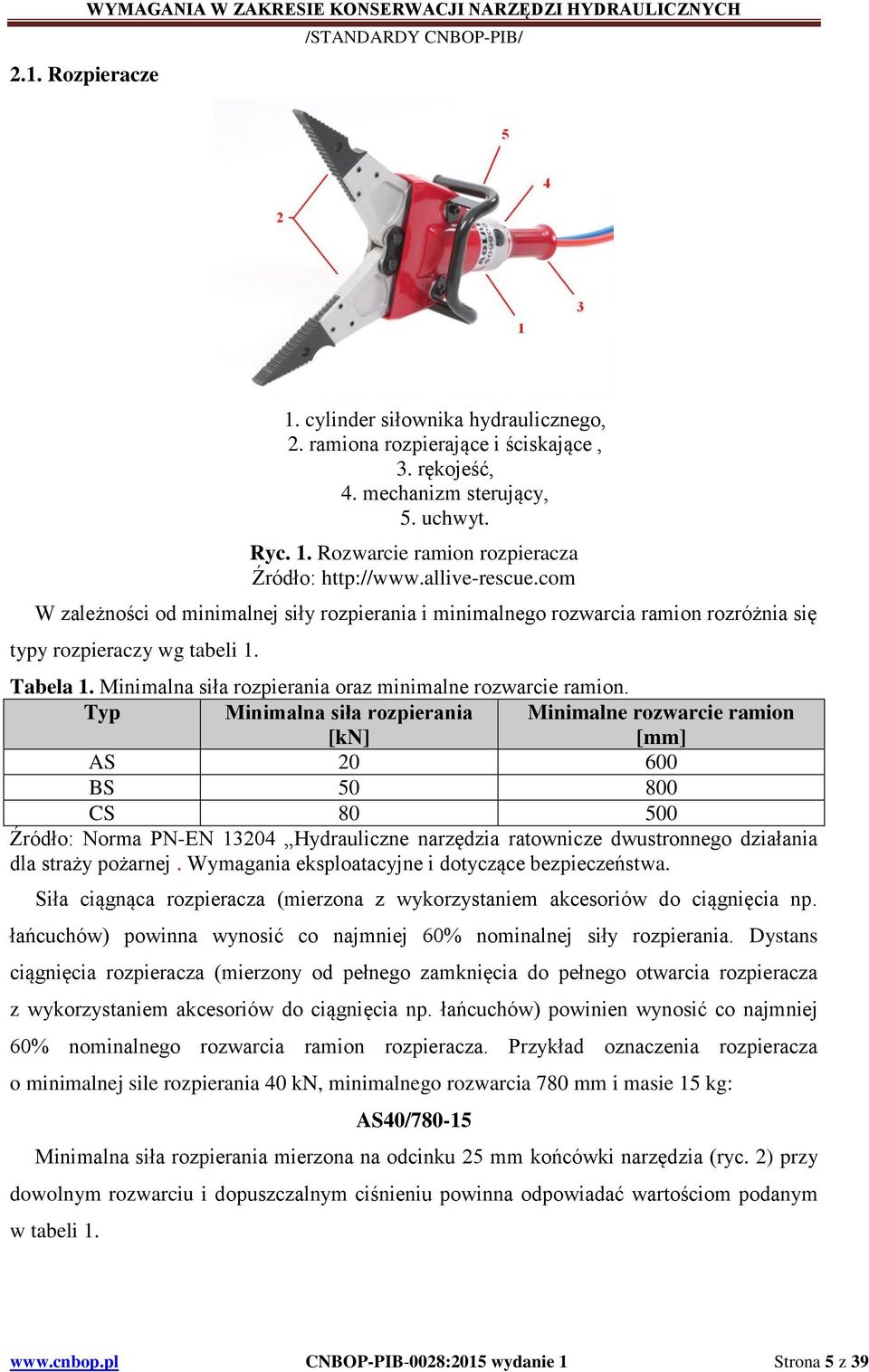 Minimalna siła rozpierania oraz minimalne rozwarcie ramion.