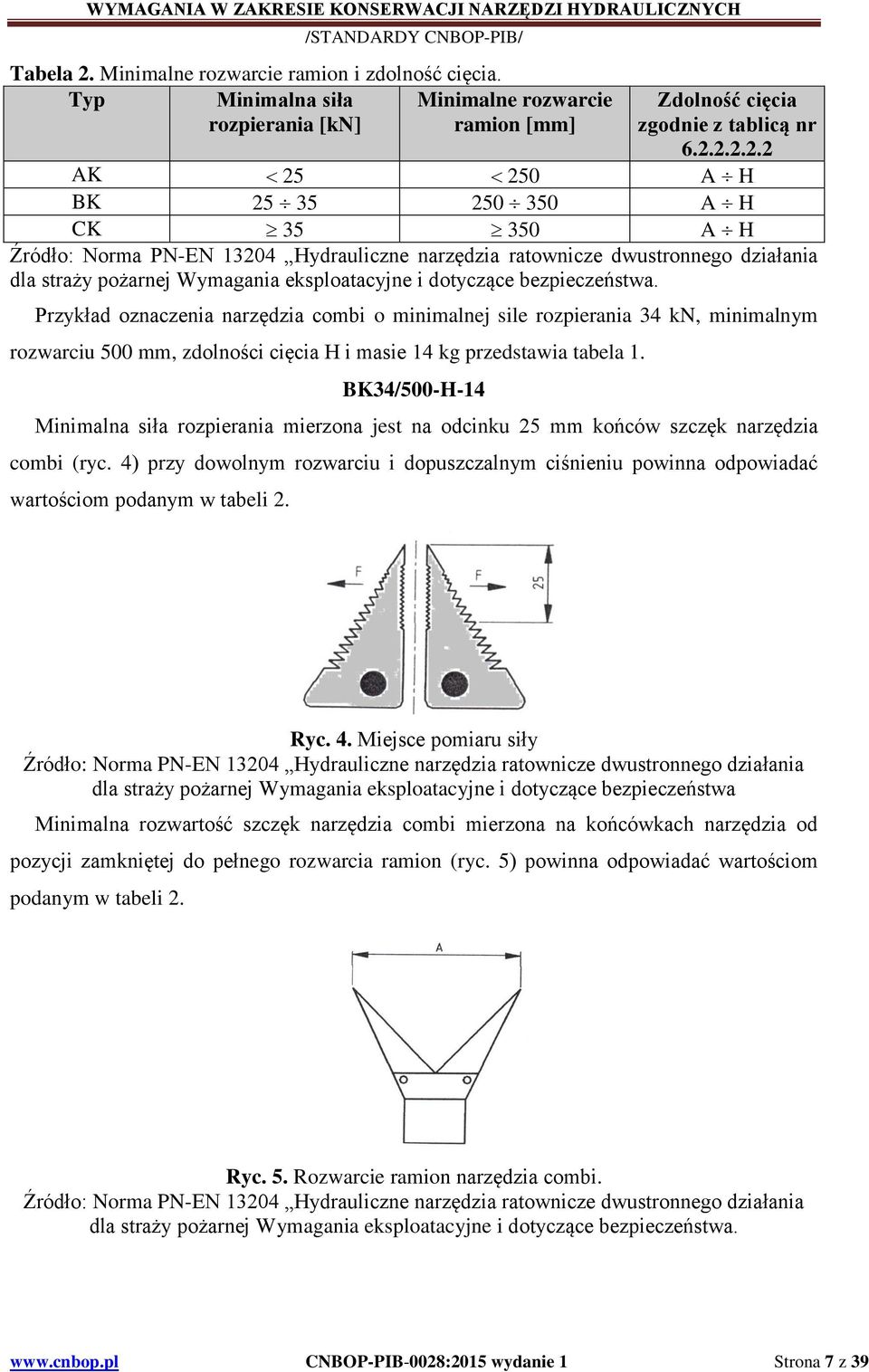 2.2.2.2 AK 25 250 A H BK 25 35 250 350 A H CK 35 350 A H Źródło: Norma PN-EN 13204 Hydrauliczne narzędzia ratownicze dwustronnego działania dla straży pożarnej Wymagania eksploatacyjne i dotyczące