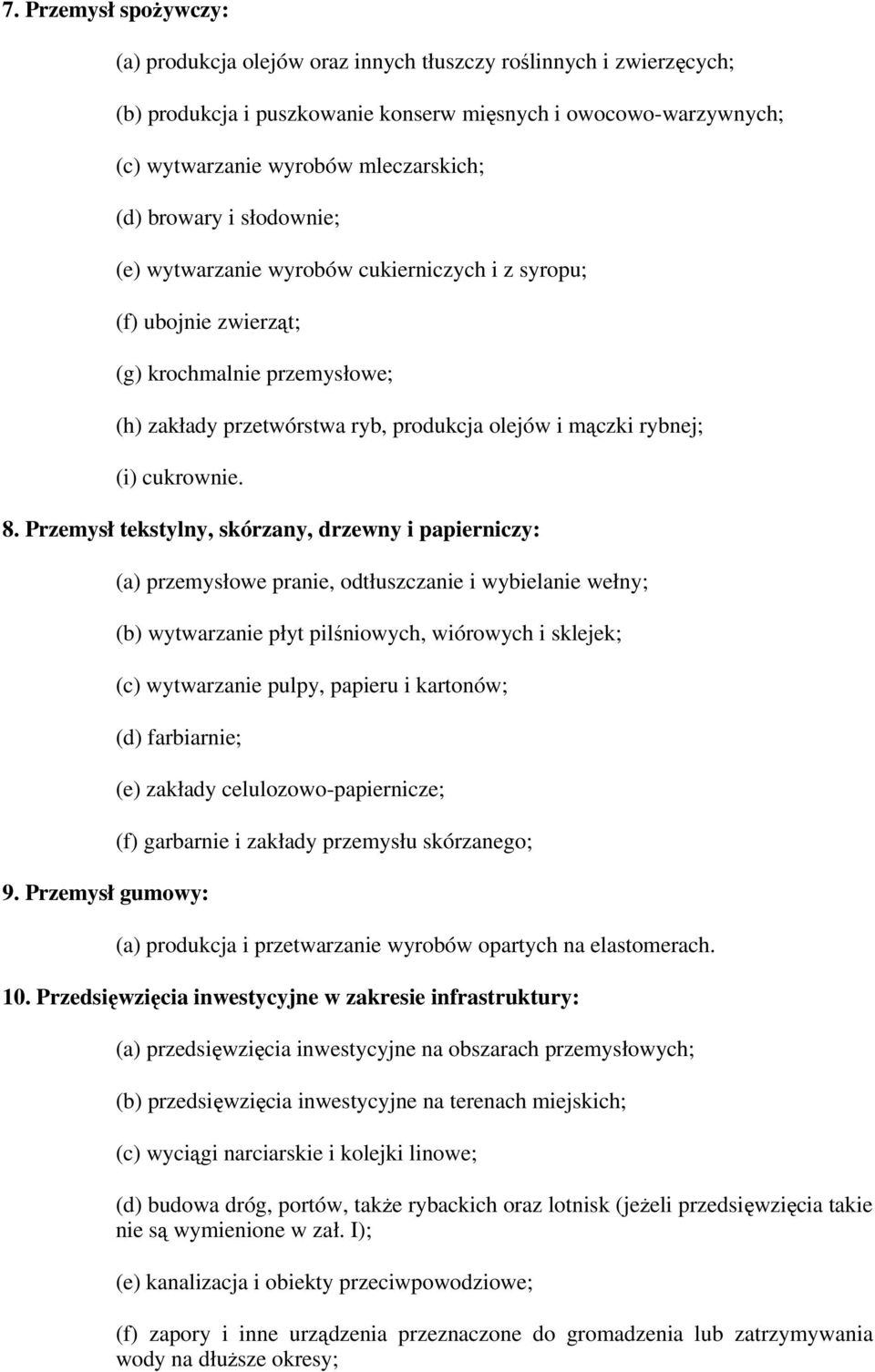 8. Przemysł tekstylny, skórzany, drzewny i papierniczy: (a) przemysłowe pranie, odtłuszczanie i wybielanie wełny; (b) wytwarzanie płyt pilśniowych, wiórowych i sklejek; (c) wytwarzanie pulpy, papieru