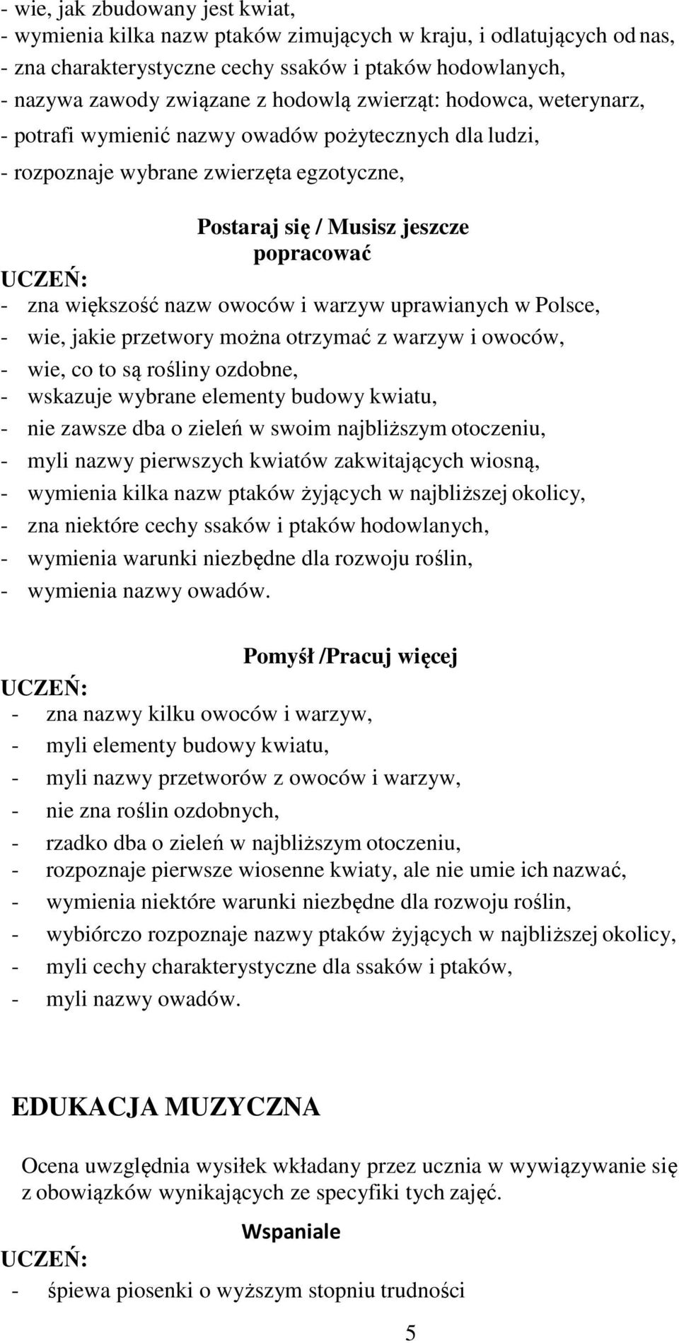 uprawianych w Polsce, - wie, jakie przetwory można otrzymać z warzyw i owoców, - wie, co to są rośliny ozdobne, - wskazuje wybrane elementy budowy kwiatu, - nie zawsze dba o zieleń w swoim