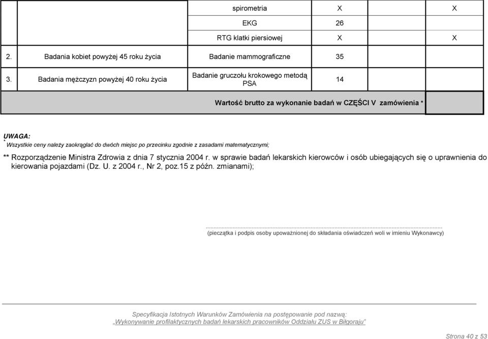 zaokrąglać do dwóch miejsc po przecinku zgodnie z zasadami matematycznymi; ** Rozporządzenie Ministra Zdrowia z dnia 7 stycznia 2004 r.