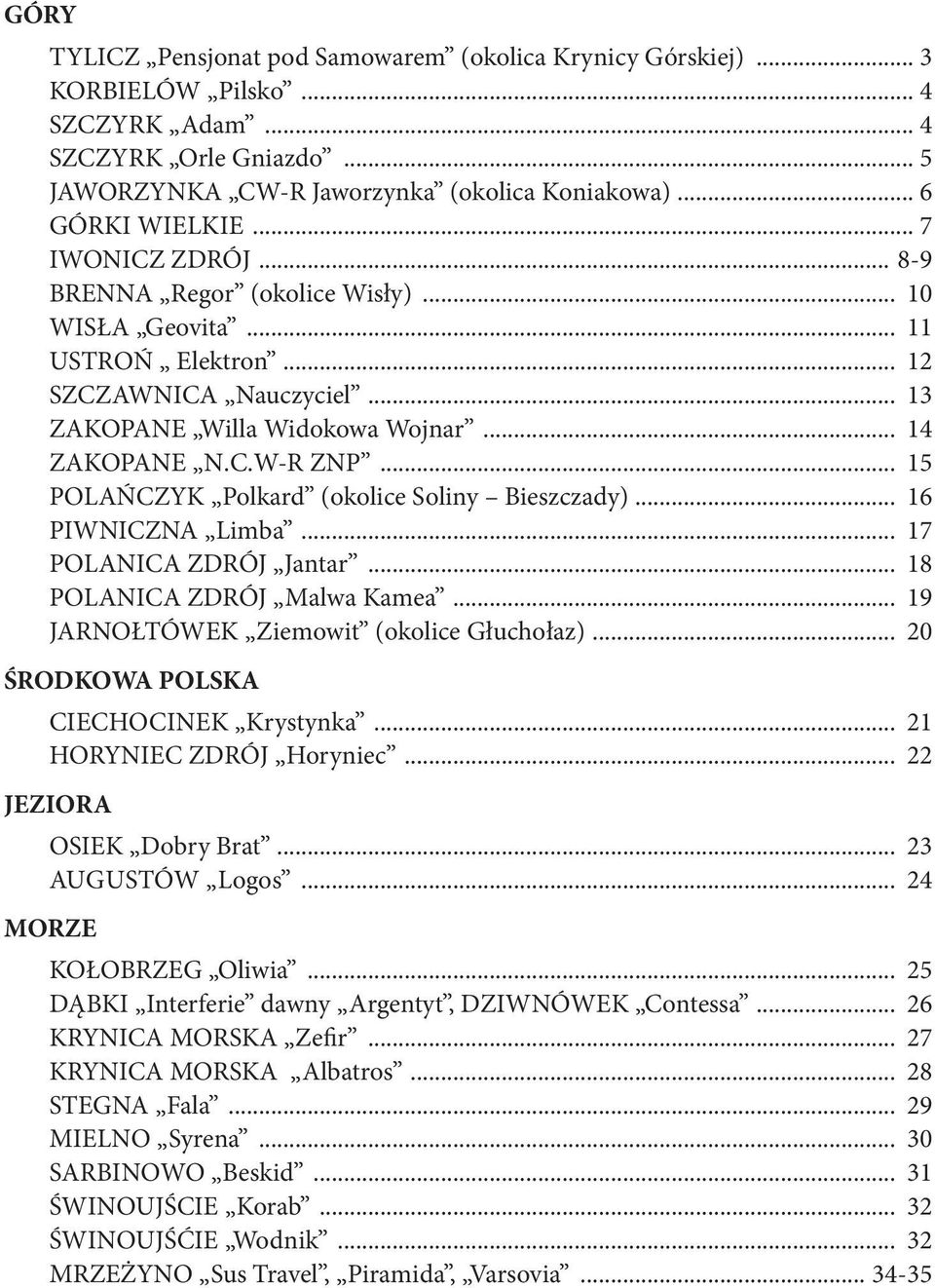 .. 15 POLAŃCZYK Polkard (okolice Soliny Bieszczady)... 16 PIWNICZNA Limba... 17 POLANICA ZDRÓJ Jantar... 18 POLANICA ZDRÓJ Malwa Kamea... 19 JARNOŁTÓWEK Ziemowit (okolice Głuchołaz).