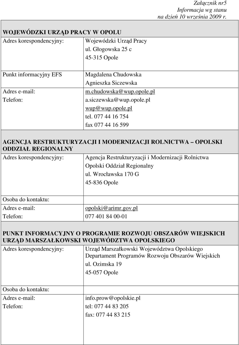 077 44 16 754 fax 077 44 16 599 AGENCJA RESTRUKTURYZACJI I MODERNIZACJI ROLNICTWA OPOLSKI ODDZIAŁ REGIONALNY Agencja Restrukturyzacji i Modernizacji Rolnictwa Opolski Oddział Regionalny ul.