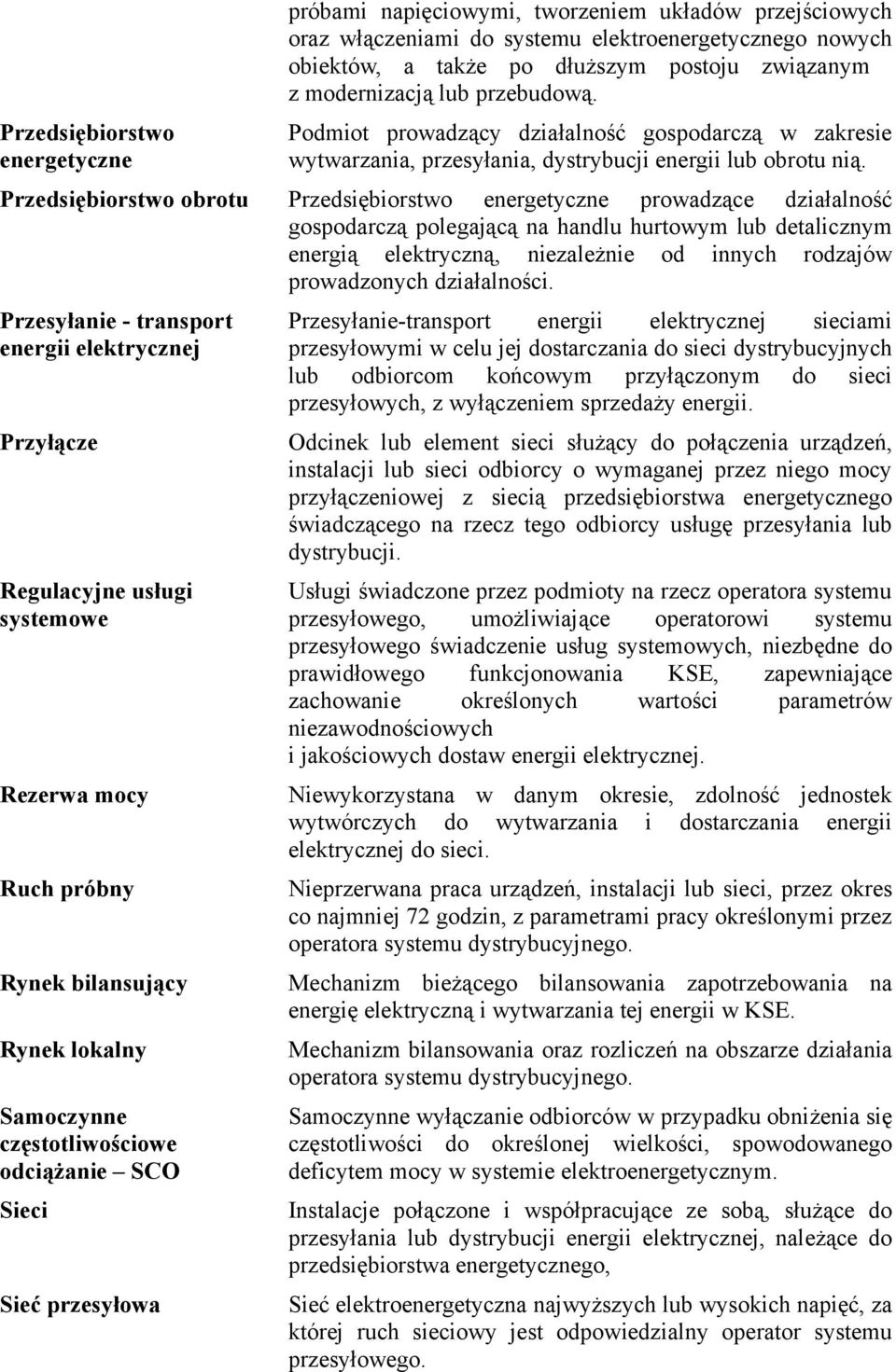 dłuższym postoju związanym z modernizacją lub przebudową. Podmiot prowadzący działalność gospodarczą w zakresie wytwarzania, przesyłania, dystrybucji energii lub obrotu nią.