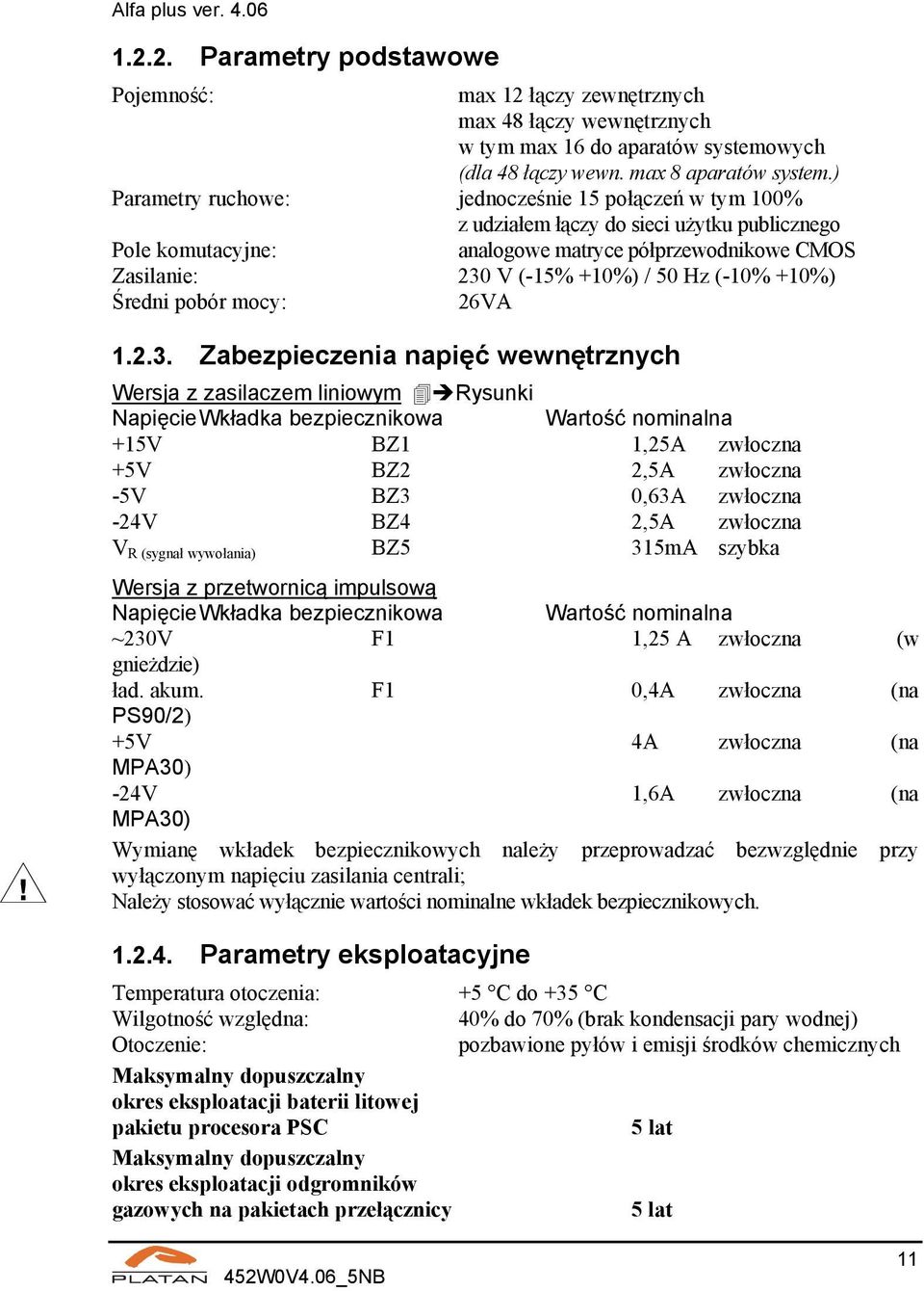 (-10% +10%) Średni pobór mocy: 26VA 1.2.3.