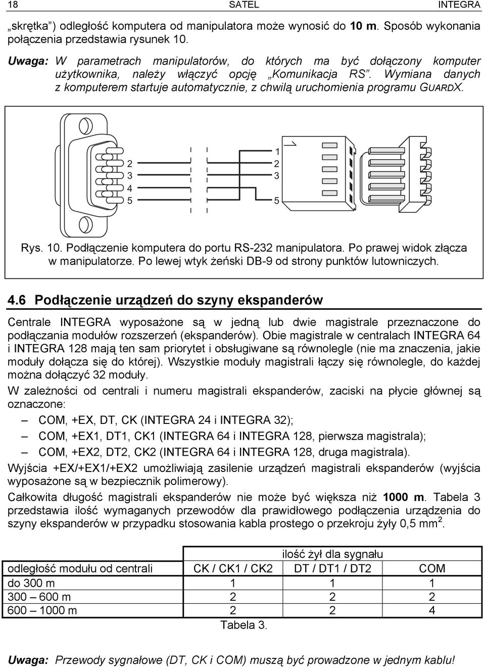 Wymiana danych z komputerem startuje automatycznie, z chwilą uruchomienia programu GUARDX. 2 3 4 5 1 2 3 5 Rys. 10. Podłączenie komputera do portu RS-232 manipulatora.