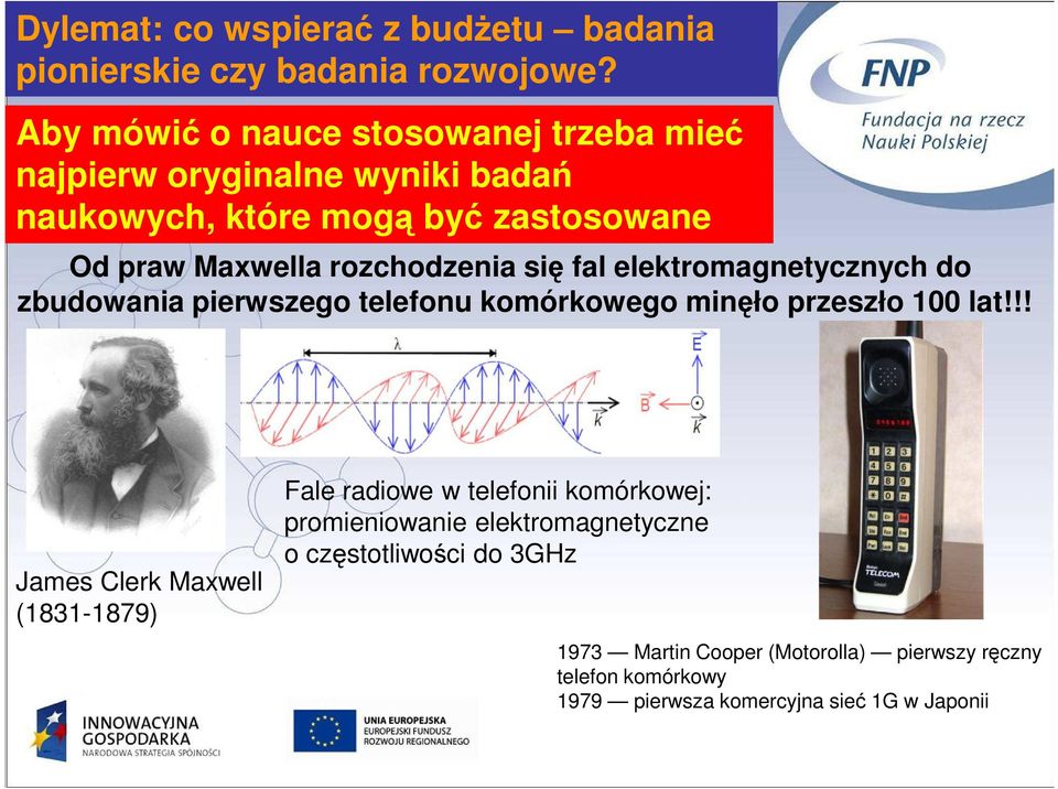 rozchodzenia się fal elektromagnetycznych do zbudowania pierwszego telefonu komórkowego minęło przeszło 100 lat!