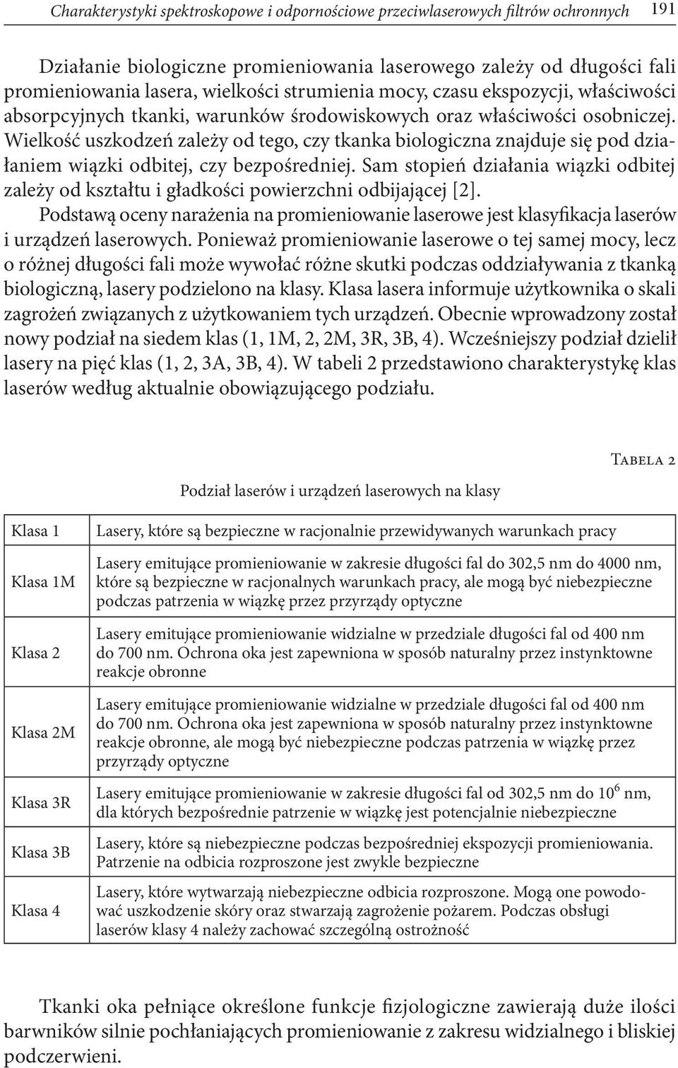 Wielkość uszkodzeń zależy od tego, czy tkanka biologiczna znajduje się pod działaniem wiązki odbitej, czy bezpośredniej.