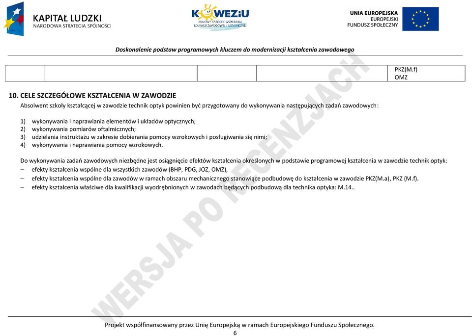 elementów i układów optycznych; 2) wykonywania pomiarów oftalmicznych; 3) udzielania instruktażu w zakresie dobierania pomocy wzrokowych i posługiwania się nimi; 4) wykonywania i naprawiania pomocy