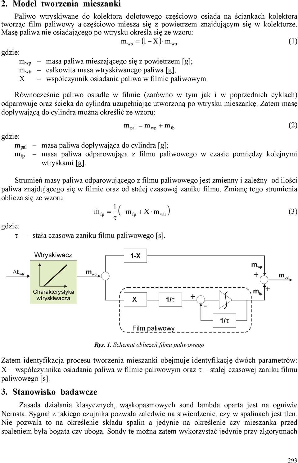 współczynnik osiadania paliwa w filmie paliwowym.