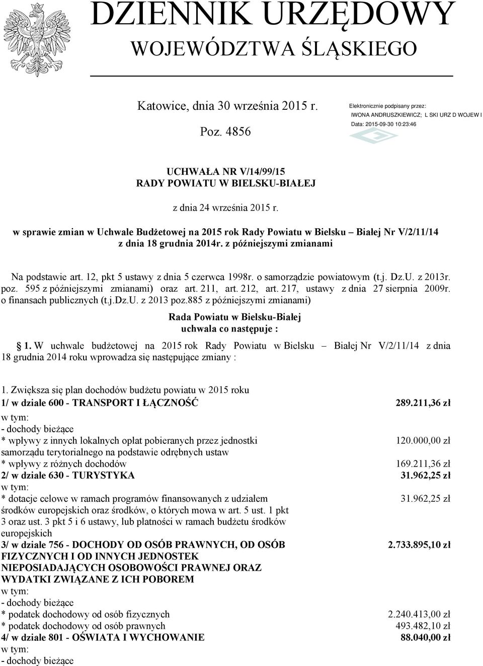 o samorządzie powiatowym (t.j. Dz.U. z 2013r. poz. 595 z późniejszymi zmianami) oraz art. 211, art. 212, art. 217, ustawy z dnia 27 sierpnia 2009r. o finansach publicznych (t.j.dz.u. z 2013 poz.