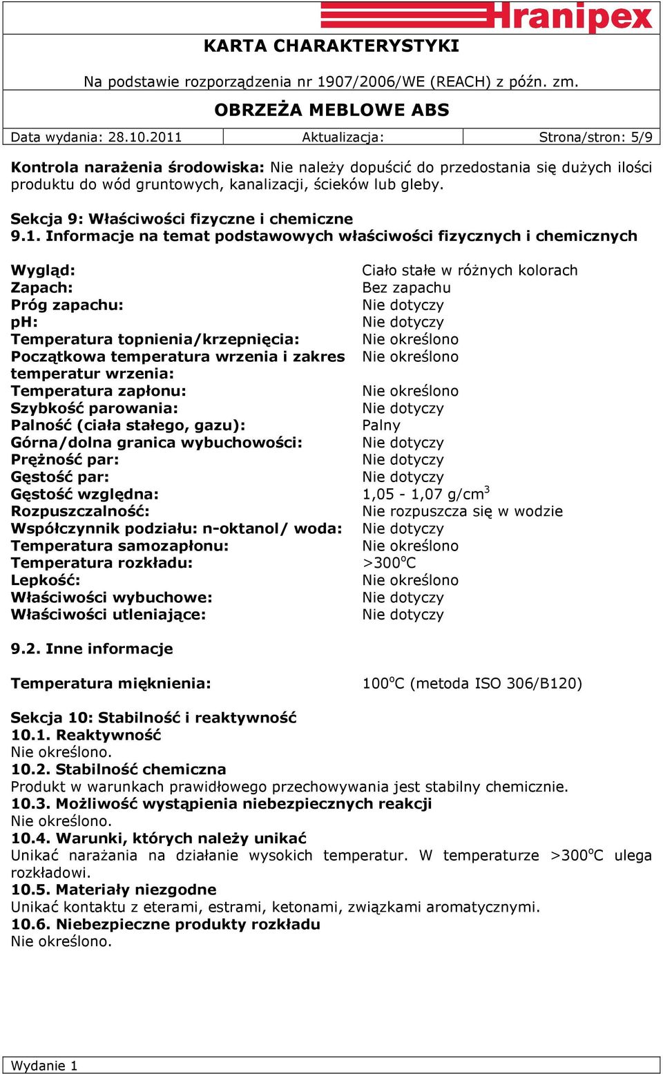 Sekcja 9: Właściwości fizyczne i chemiczne 9.1.