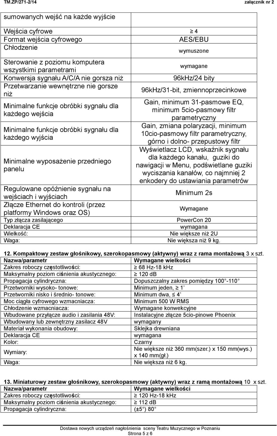 opóźnienie sygnału na wejściach i wyjściach Złącze Ethernet do kontroli (przez platformy Windows oraz OS) wymuszone wymagane 96kHz/24 bity 96kHz/31-bit, zmiennoprzecinkowe Gain, minimum 31-pasmowe