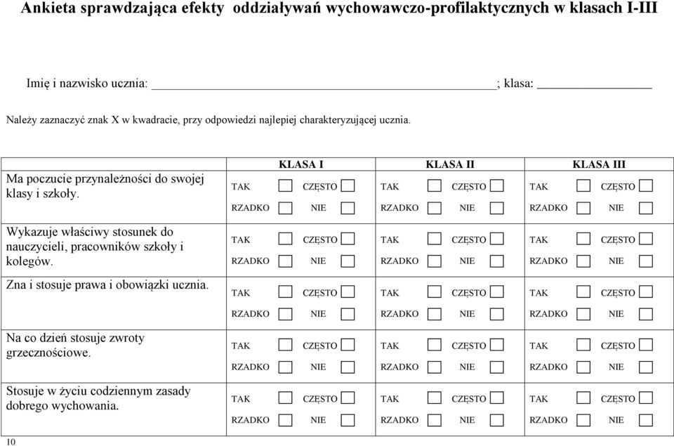 Ma poczucie przynależności do swojej klasy i szkoły.