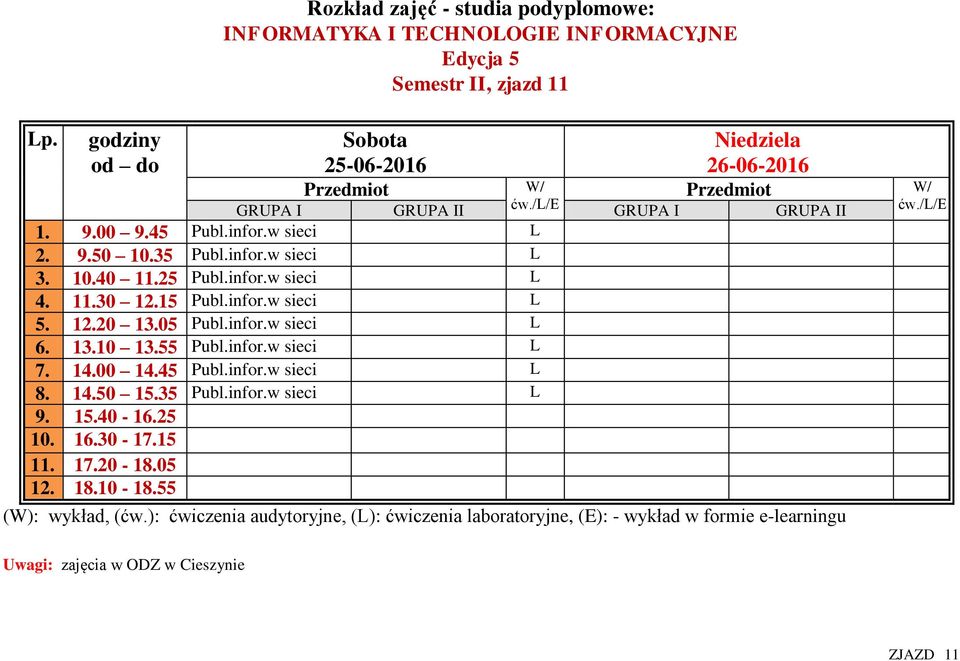 12.20 13.05 Publ.infor.w sieci L 6. 13.10 13.55 Publ.infor.w sieci L 7. 14.00 14.45 Publ.infor.w sieci L 8.