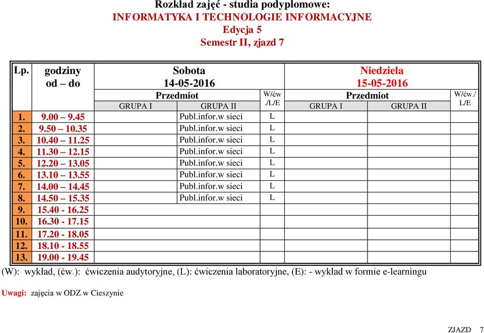 05 Publ.infor.w sieci L 6. 13.10 13.55 Publ.infor.w sieci L 7. 14.00 14.45 Publ.infor.w sieci L 8.